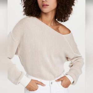 Line & Dot Favorite Off Shoulder Ribbed Sweater Ivory/Taupe Size XS